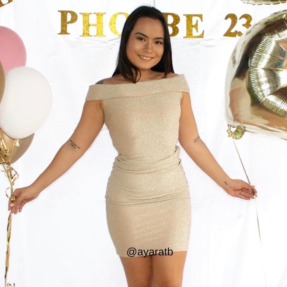 Meshki off shoulder champagne golden mini dress - Picture 4 of 4